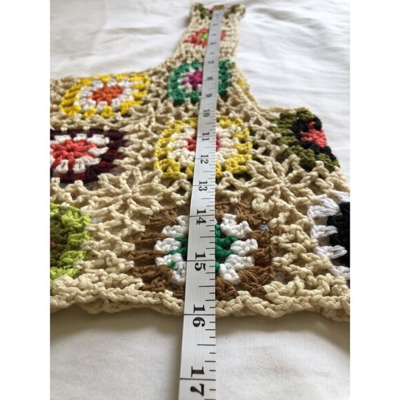 Womens Crochet Granny Square Crop Top S Festival Boho Chic Retro Hippie Bohemian - Picture 5 of 5